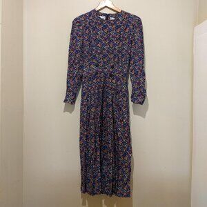 Vintage Karin Stevens Midi Dress - Size 8/ M - Cottage core Black Purple Floral